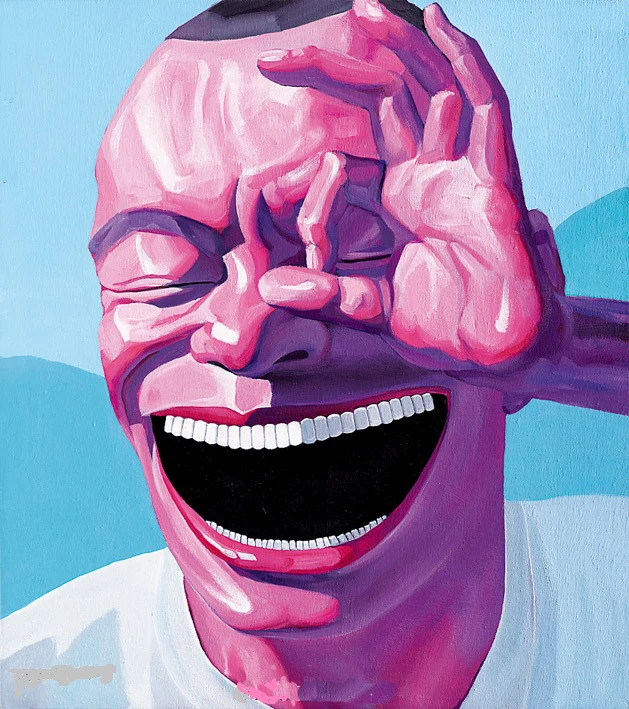 Modern humor Famous artist Yue Minjun Works Oil Painting pictures Hand