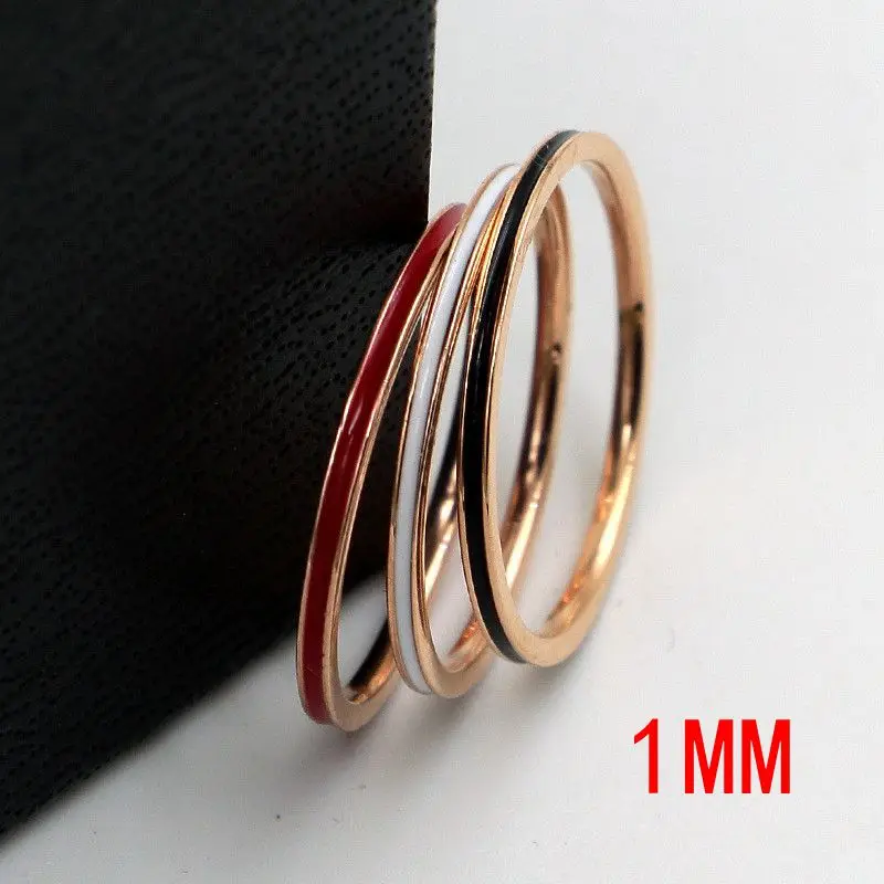 

Titanium Steel Rose Gold Color 1mm Thin Ring For Women Tail Knuckle Finger Ring Enamel Fashion Jewelry Love Ring Size 2-9 R016-1