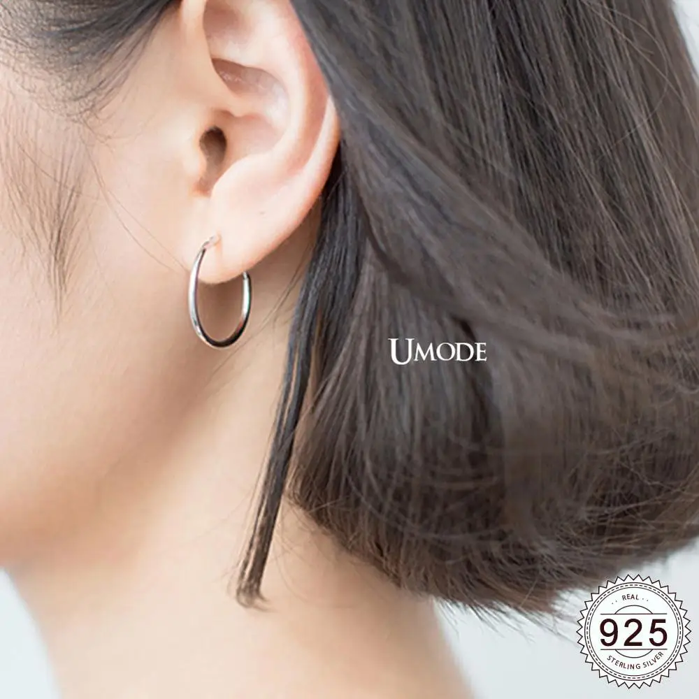 

UMODE Korean Fashion Real 925 Sterling Silver Earrings for Women Huggie Silver Simple Hoop Earrings 925 Fine Jewelry ULE0472