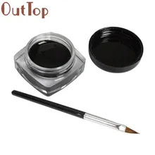 OUTTOP Прямая поставка Новая мини подводка-гель для глаз с кремовой структурой для макияжа черная Водонепроницаемая гелевая подводка для глаз с кисточкой 1 комплект 0123