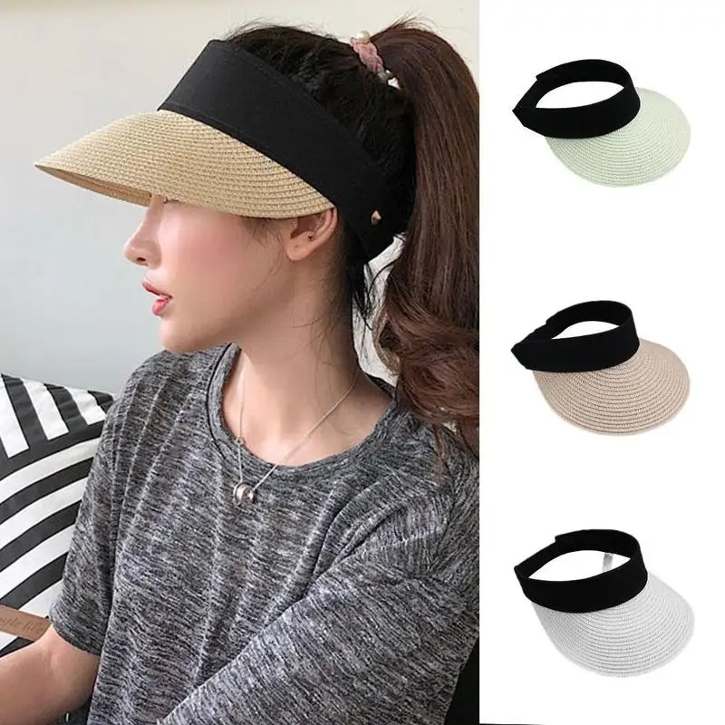 

Summer Straw Sun Hat Simple Women Outdoor Backable Sun Visor Hats For Women Wide Brim Uv Protection Female Chapeau Femme Ete