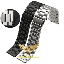 2016 Nouvelle Mode 20mm 22mm 23mm 24mm 25mm 26mm Inoxydable acier Solide Lien Montre de Courroie De Bande Bracelet Droite Fin Noir argent