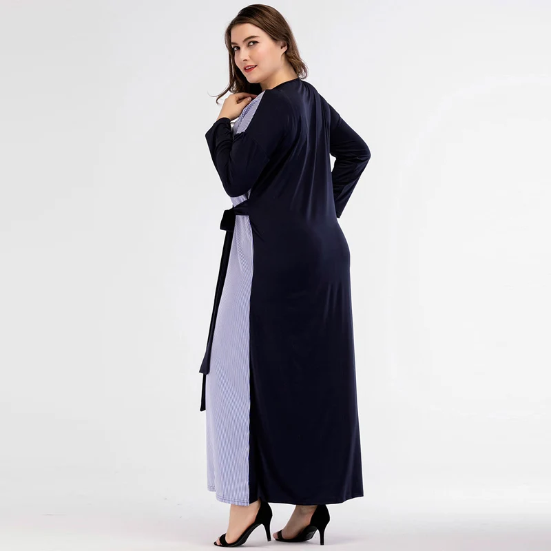 Женское платье с длинным рукавом Abaya весенне осеннее в полоску летучая мышь