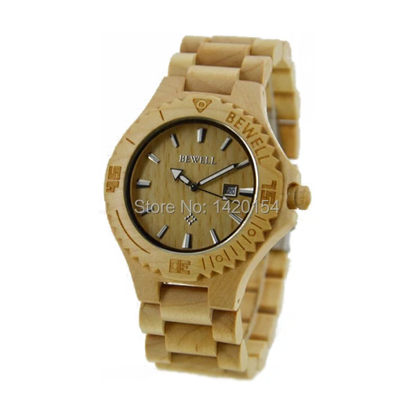 

2016 BEWELL Self Customize Maple Wooden Watch Date Quartz Watch