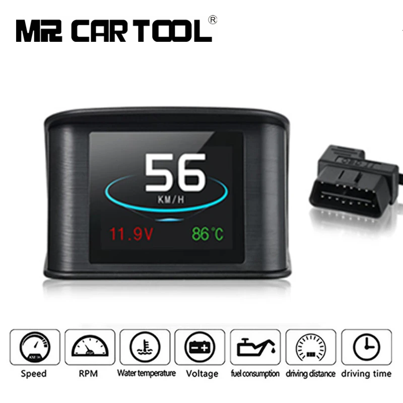 

MR CARTOOL M1 hud Head Up Display Car Monitor Digital OBD2 Car Speedometer Coolant Temperature Gauge Brake Performance Test