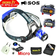 BORUiT фронтальный светодиодный налобный фонарь перезаряжаемый XP-G2 светодиодный налобный фонарь Водонепроницаемый AAA/18650 Масштабируемые наружные фонари для рыбалки и кемпинга