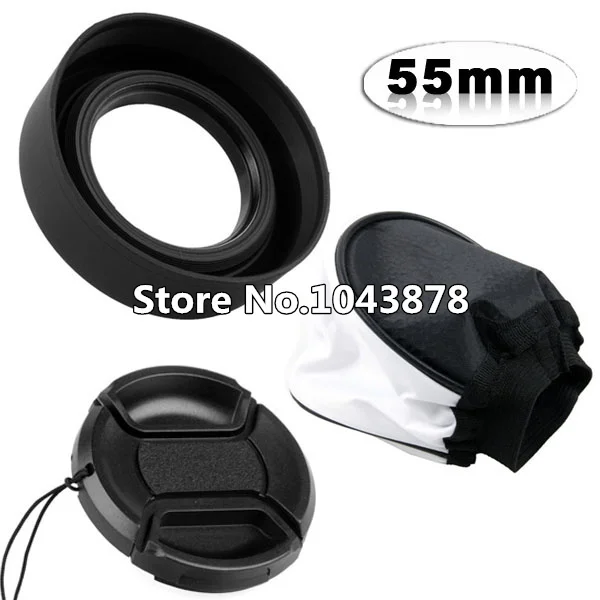 

3In 1 55mm Lens cap +55mm 3-Stage Collapsible Rubber Lens Hood +Flash Diffuser Cloth Cove For Canon Nikon Sony Pentax Olympus