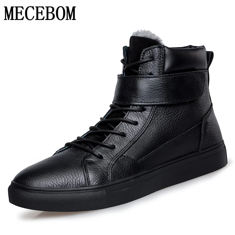 

Men boots winter big size 48 genuine leather boots plush warm men casual shoes lace-up ankle boots fur footwear moccasins 5853m