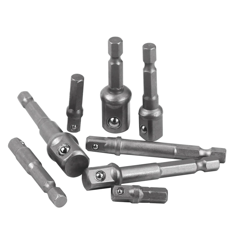 8pcs Heavy Duty Socket Adapter Set 1/4 Hex Shank To 1/4" 3/8" 1/2