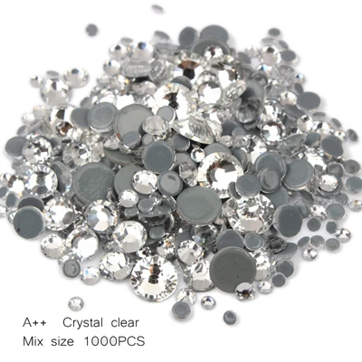 17 цветов А++ высокое качество, исправление хрусталя и искусственного алмаза, прозрачный SS6-SS30, смешанные размеры, кристаллы и камни, 1000 шт. для одежды DIY - Цвет: Crystal clear
