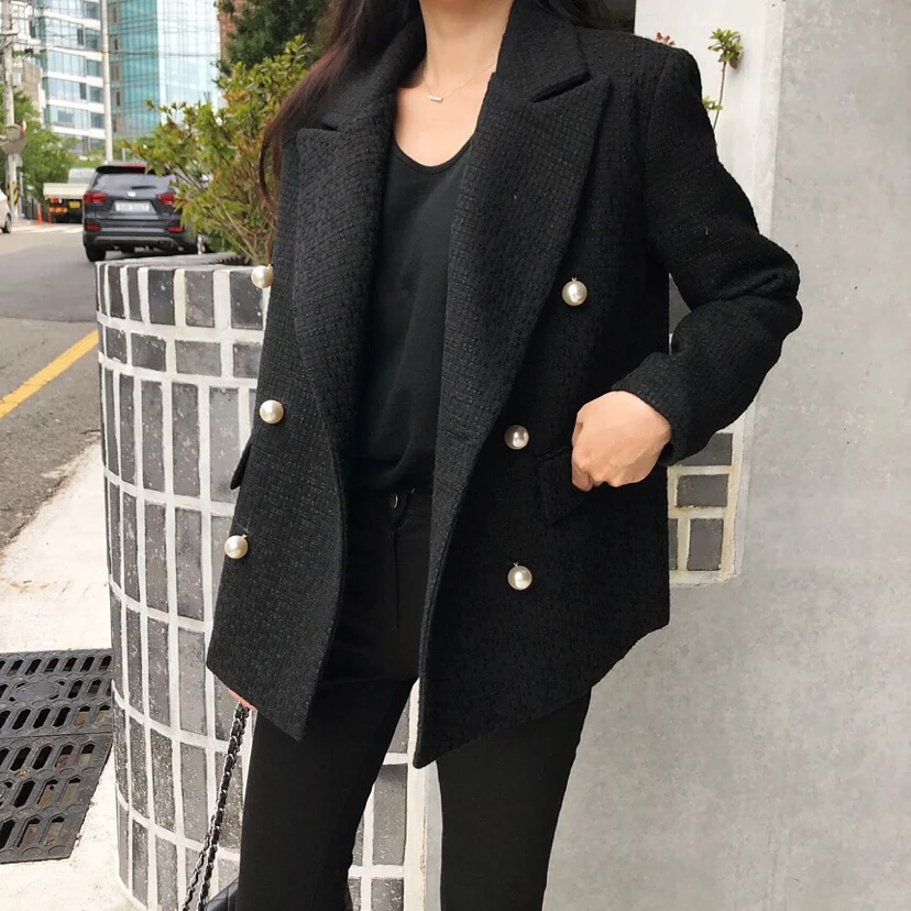 Cheap Blazer Women 2019 Double Breasted Spring Coat Woman Blazers Feminino Casual Work Suit Long Sleeve Jacket Mujer Chic Cotton
