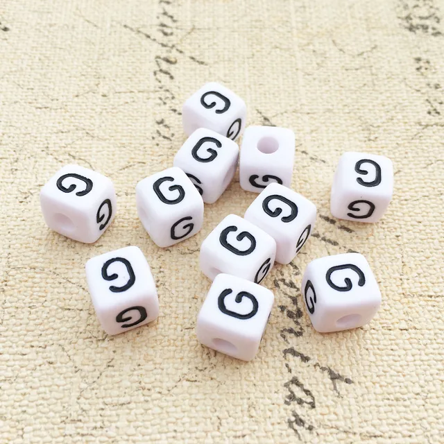 mini order 100pcs sing letter g printing white acrylic alphabet