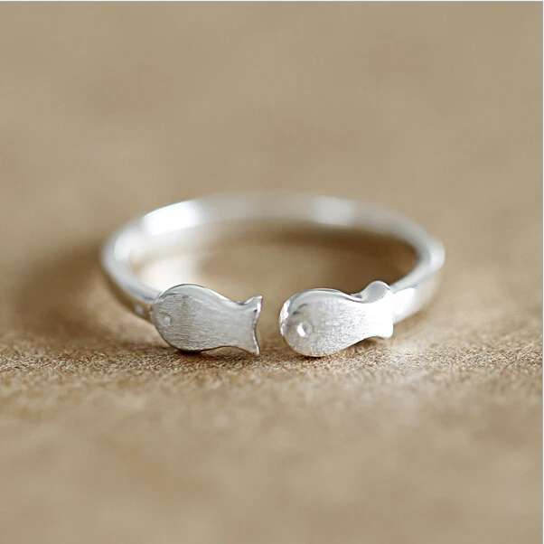 FISH Cute Rings 925 Sterling silver Jewelry fashion Vintage Adjustable rings for women gift