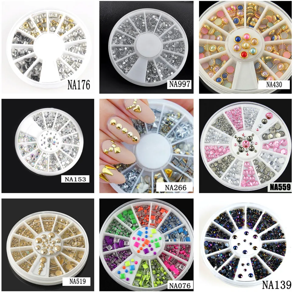 Wholesale Hot 9 Styles Nail Art Tips Decoration Crystal Glitter A B