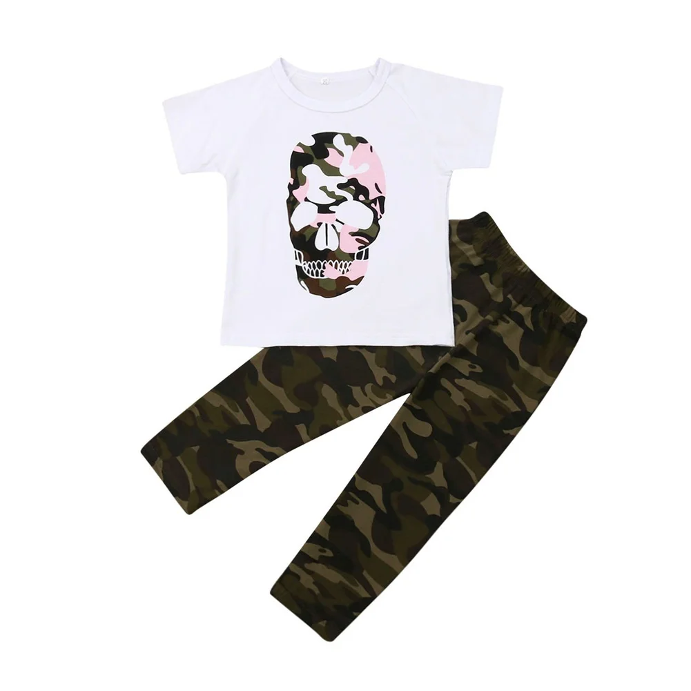 

Fashion Newborn Baby Girls Camouflage outfits Cotton Short Sleeves Tops Casual Long Pants 2Pcs Set Kids Girls Summer Clothing
