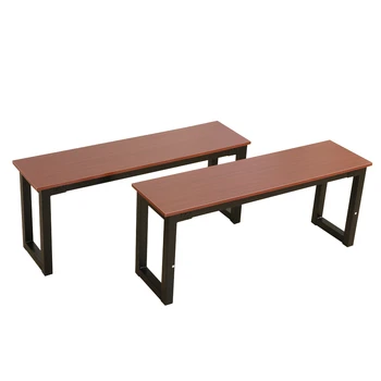 

2pcs Simplistic Iron Frame Dining Benches Teak Color