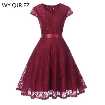 

OML523#V-neck Lace Wine Red Short Bridesmaid Dresses Weddiong Party Dress 2019 Prom Gown Women's Fashion Wholesale Clothing Girl