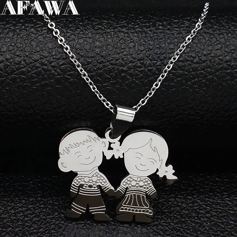 Boy Girl Love Stainless Steel Necklaces Women Gold Color Necklaces & Pendants Jewelry chaine homme Mother’s Day Gift N519S01