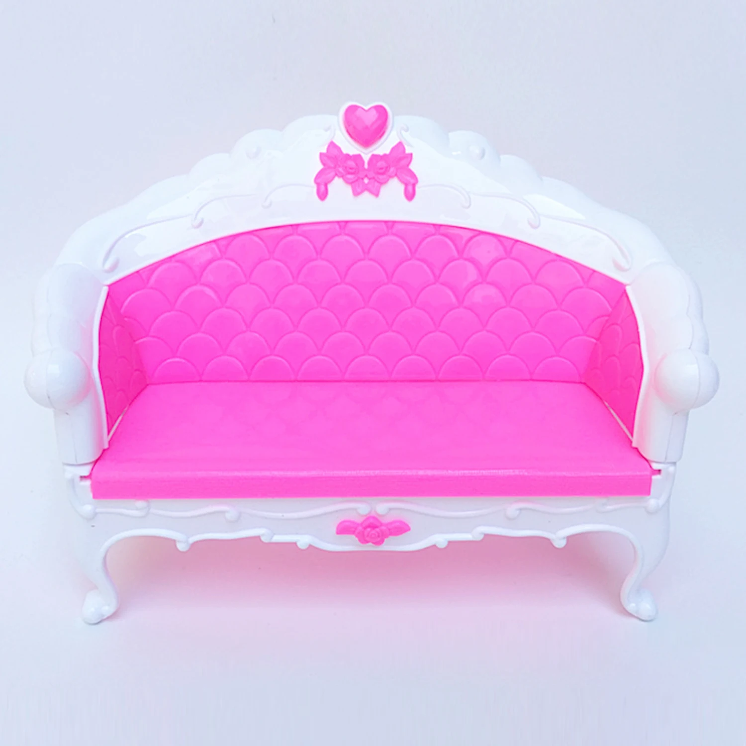 Kids 7PCS Rose Pink Plastic Mini Doll House Sofa Lamps Table TV Cabinet Bedroom Dollhouse Furniture Accessories for Barbie Toy