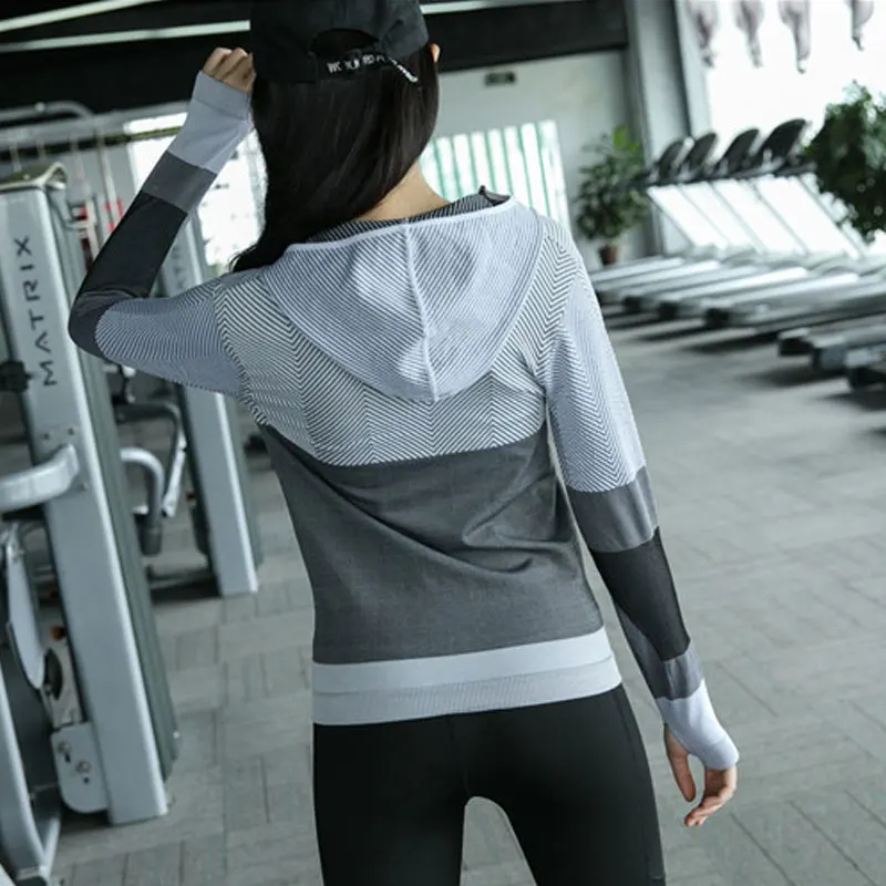 Women Hooded running jacket Long Sleeve Sweatshirt hoodie Ladies Yoga Tops Sports Zipper Jacket Fitness Gym Shirts Clothes