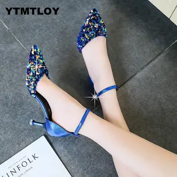 

2019 Women Pumps High Thin Heel Bling Bridal Wedding Shoes Classic Pointed Toe Sexy Ladies Party Shoes Pumps