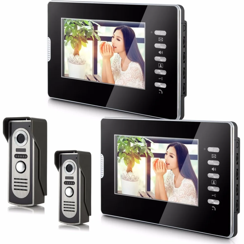 7 Inch LCD  Monitor Alloy Wired Intercom Video Door Phone 2V2 LCD Monitor
