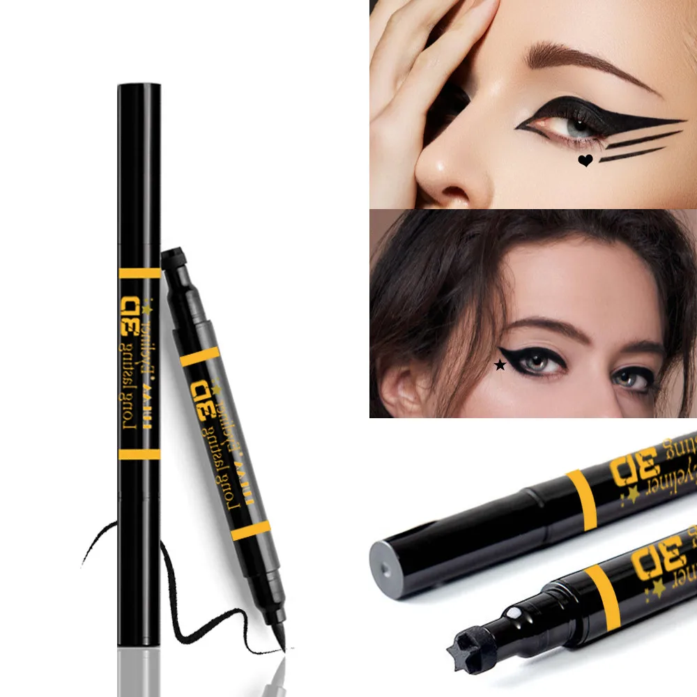 

LULAA 2 In 1 Black Eye Liner Liquid Pencil Quick Dry Waterproof Black Double-ended Makeup Stamps Wing Eyeliner Pencil TSLM1