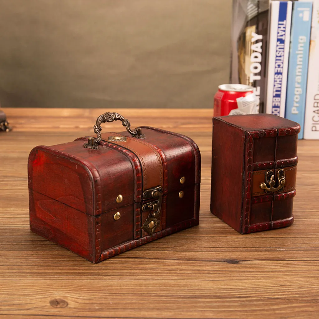 

ISHOWTIENDA 2019 Jewelry Box Vintage Wood Handmade Box With Mini Metal Lock For Storing Jewelry Treasure Pearl Hot sale