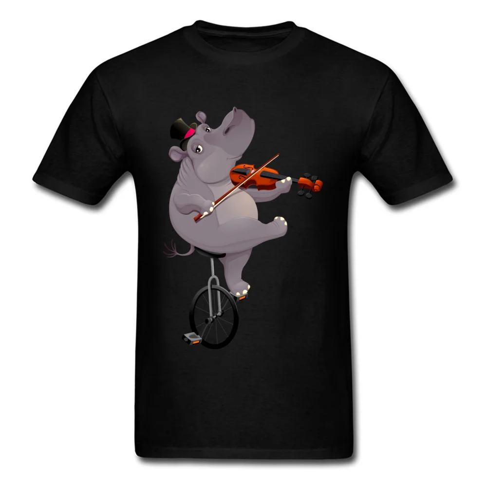 Funny hippo on an unicycle 2018 Newest Mens T-Shirt O Neck Short Sleeve 100% Cotton Tops & Tees Summer Tee-Shirt Funny hippo on an unicycle black