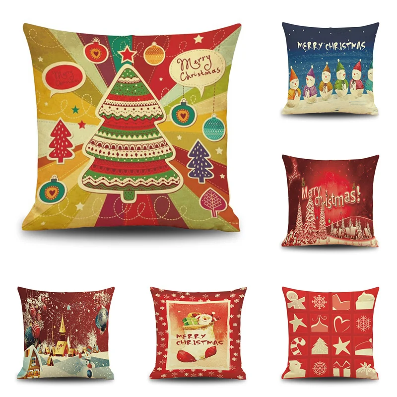 

45x45cm Halloween Christmas Cushion Cover Throw Pillows Case Cotton Linen Tree New Year Decorative Pillows For Sofa funda cojin