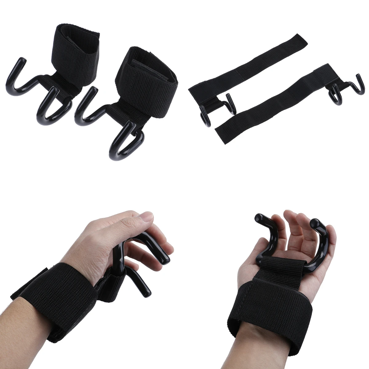 1pcs Strong Steel Hook Grips Straps Weight Lifting Strength Training Gym Fitness Black Wrist Support Lift Strap Adjustable