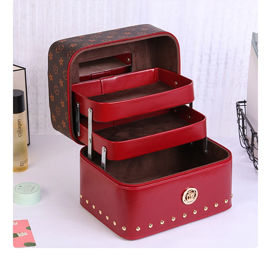 

Pu Leather Makeup Bags High Capacity Cosmetic Bag Multi-Storey Professional Portable Case Make Up Tools Brush Storage Box