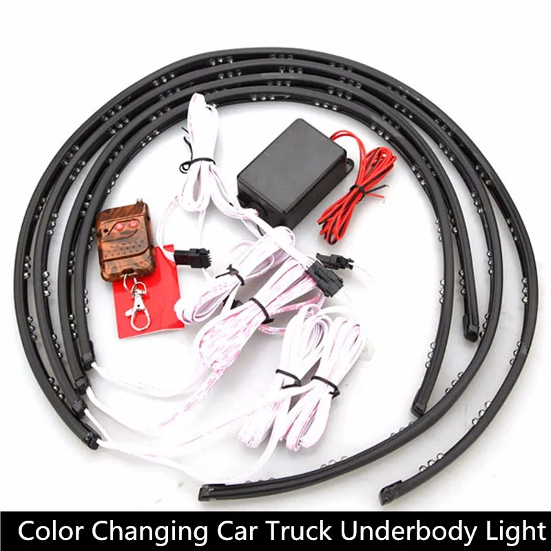 

1set 7 Color LED Strip Decorative Car Under Glow Underbody System Light Kit with remote control 90cm 60cm Decorative Lamp