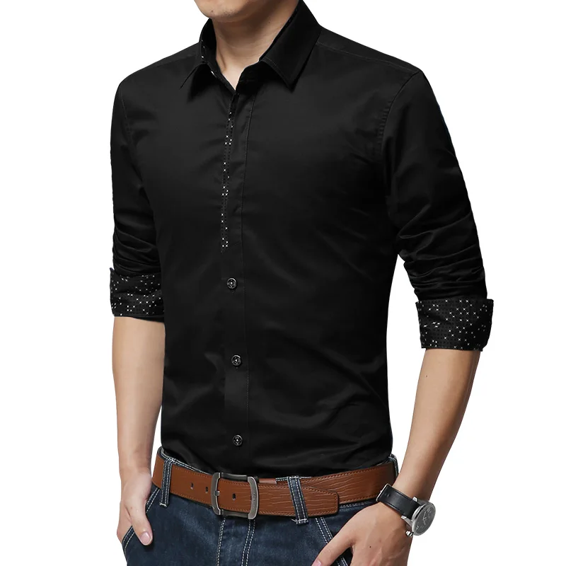 

TFETTERS 2019 New Fashion Autumn Men Shirt Business Casual Long Sleeve Blouse Shirts Men Clothes Solid Slim Fit Dress Shirt