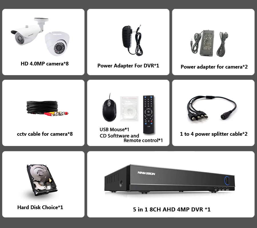 Домашний 4.0MP 8CH AHD DVR HD CCTV камера безопасности 8 шт. Крытый Открытый День Ночь ИК камеры видеонаблюдения комплект camaras de seguridad