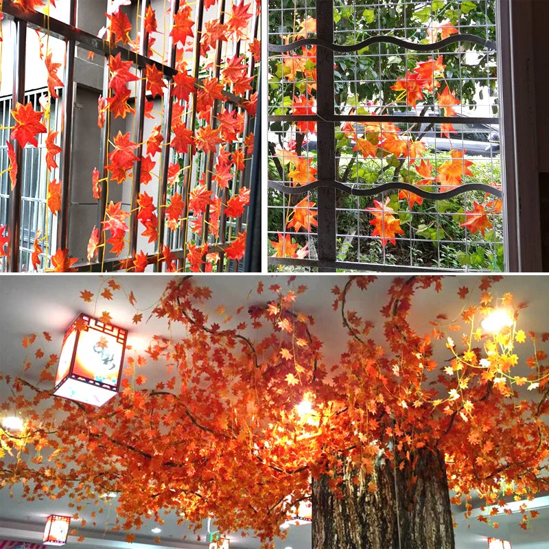 

12 Pcs Artificial Flowers Maple Leaves Rattan Simulation Decorative Silk Fall Maple Leaves Fake Plants Home Party Decoration