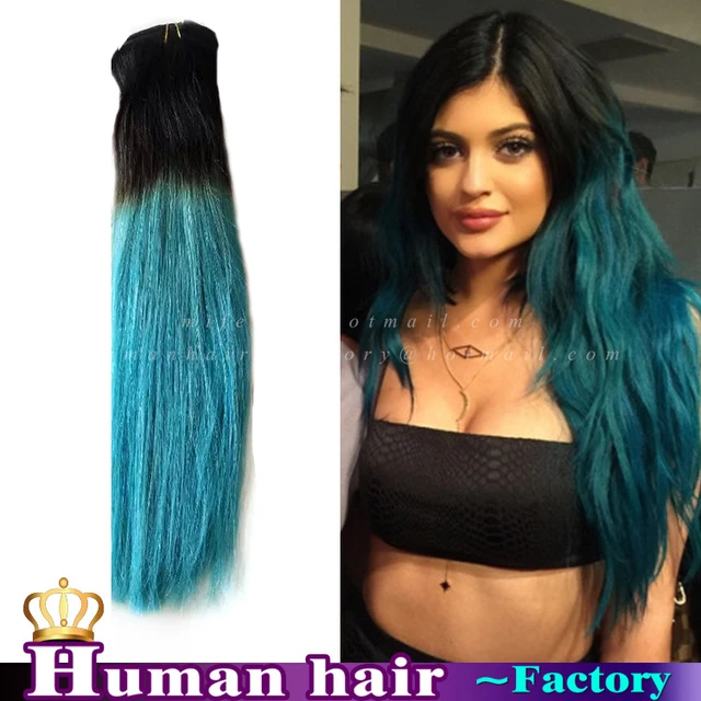 Rosa Ombre Hair Extensions Three Tone Black/teal Brazilian Cabelo Humano  Straight Blue 1pieces/lot H Uman Hair Weave Bundles - Unknown - AliExpress