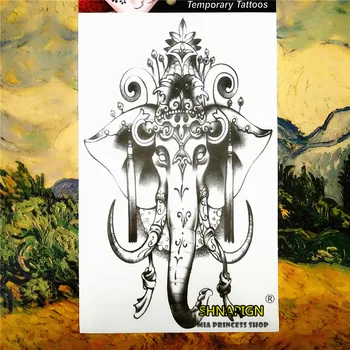 

SHNAPIGN Black Elephant Temporary Tattoo Body Art, 12*20cm Flash Tattoo Stickers, Waterproof Fake Tatoo Henna Wall Sticker