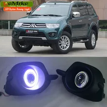 eeMrke LED Daytime Running Lights For Mitsubishi Pajero Sport LED Angel Eye Fog Light Exact-Fit Fog Bumper with Projector Lens