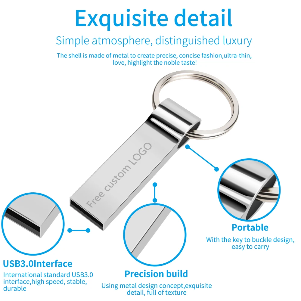 usb flash drive 3.0 silver metal pendrive 128 GB 64 GB 32 GB 16 GB 8 GB 4GB usb memory stick Keychain pen drive Free custom LOGO (9)
