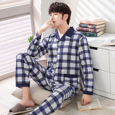 

Male Pajamas Set 2 in 1 Autumn Men Pyjamas Korean Sleepwear Cotton Casual Homewear Male Clothing
