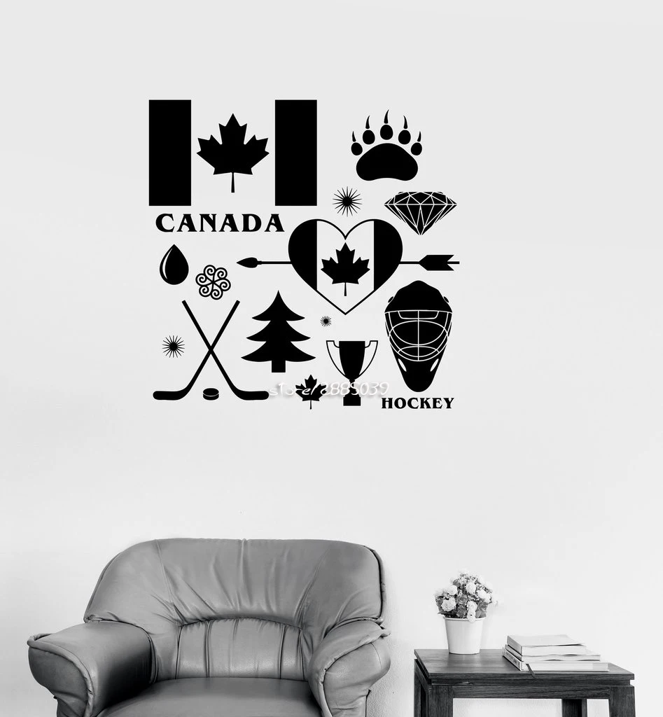 Canadian Symbol Maple Leaf Hockey Wall Stickers Decor Living Room Wall