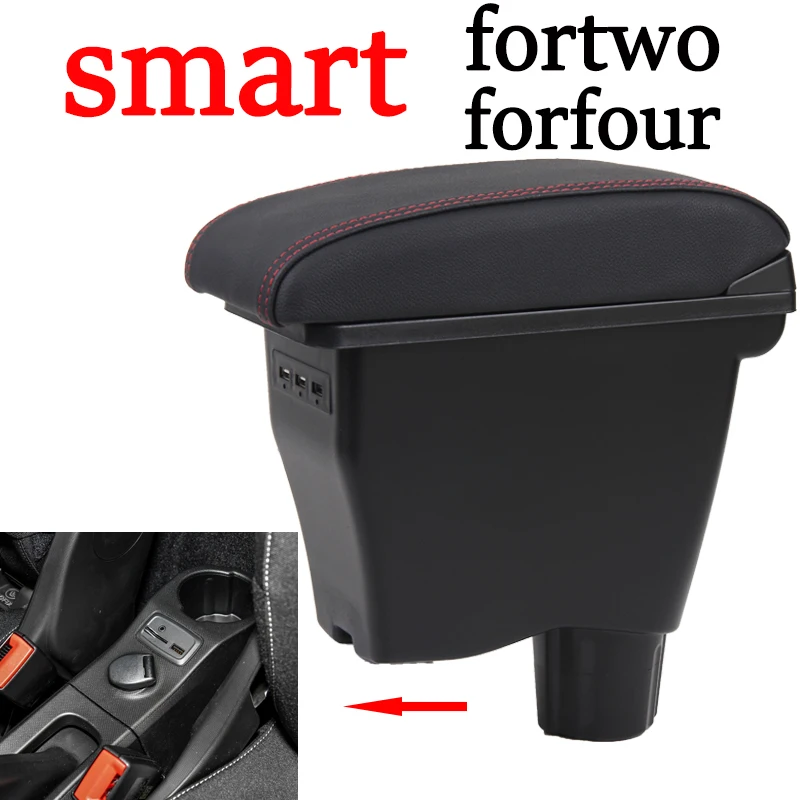 

for smart fortwo armrest box universal car center console smart forfour caja modification double raised with USB No assembly