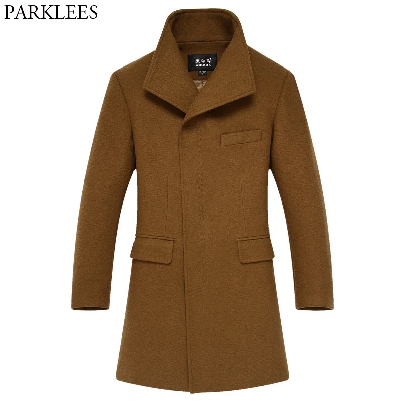 Men's Stand Collar Long Trench Coats 2018 Brand New Winter Wool &Blends