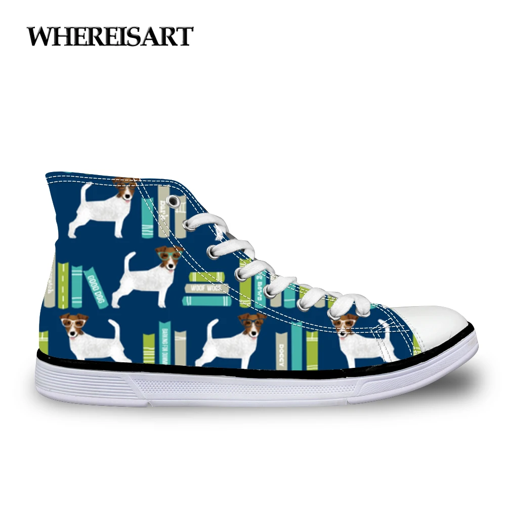 

WHEREISART Jack Russell Terrier Women Vulcanize Shoes Autumn for Lady Casual High Top Canvas Shoes Adult Zapatos Mujer Trainers