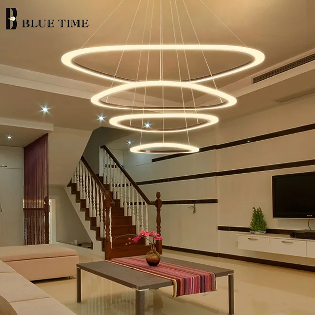

4 Rings Acrylic Modern LED Chandelier Lamp Home Lighting For Living Dinning Room Black Coffee White Frame Led Luminaire Lustre