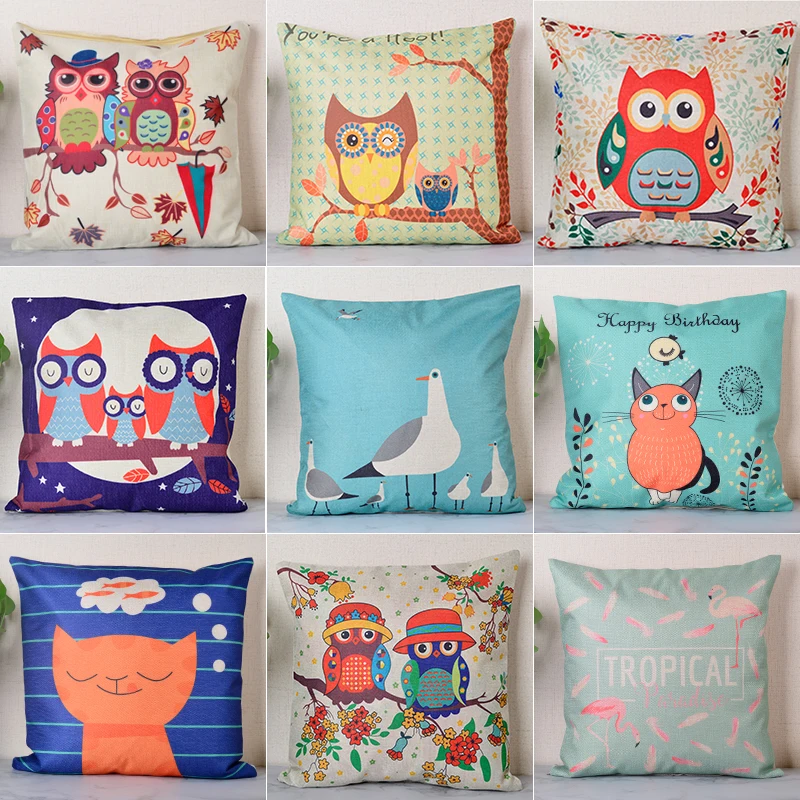 

Pillow Case Cover Animal Kitty Owl Cartoon Cotton Home Pillowcase Throw Dawegama