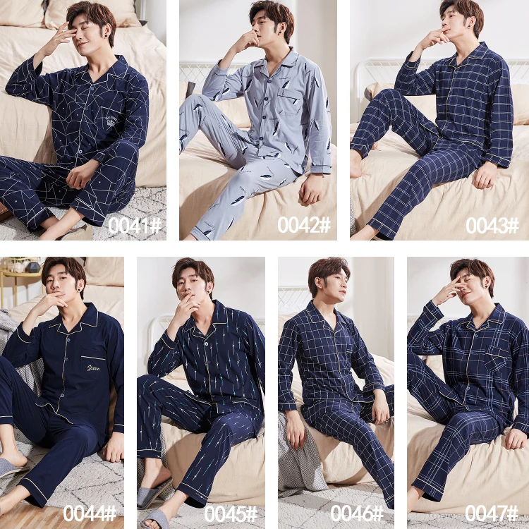 Корейская зима осень мужская пижама хлопковая клетчатая домашняя одежда для сна модная повседневная мужская пижама с длинными рукавами из