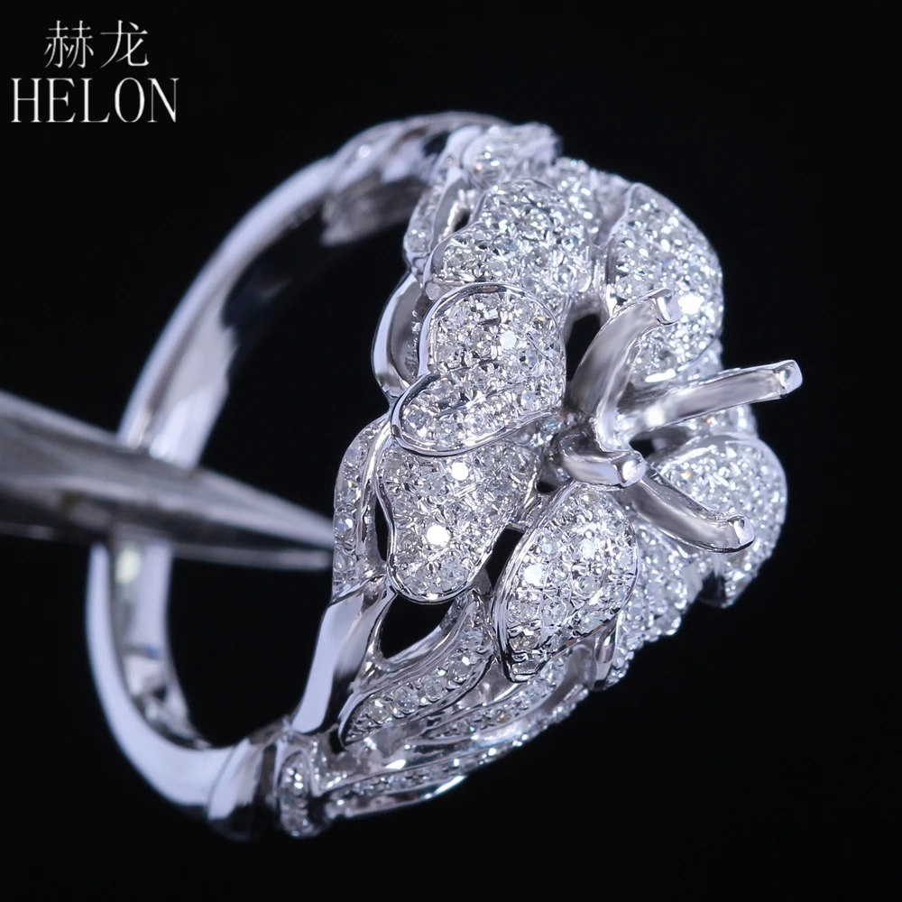 HELON Настоящее серебро 925 проба круглой огранки 5 мм полу крепление проложить натуральный 0.7ct Бриллианты Женские модные цветочные ювелирные украшения кольцо