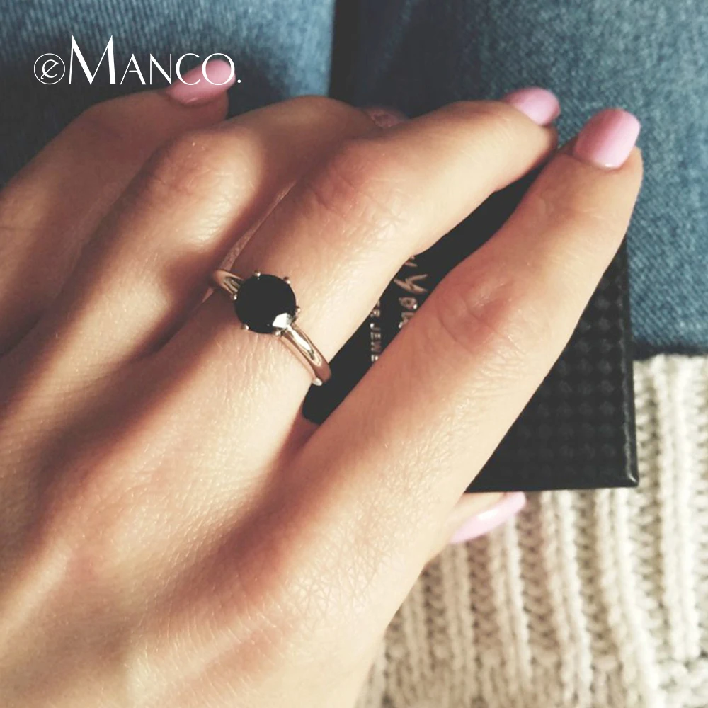 

e-Manco Black Zircon Ring Wholesale Wedding Engagement Party 100% 925 Sterling Silver Ring New Arrival Best Gifts